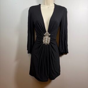 Elegant Black Sky Dress with Embellished Detail